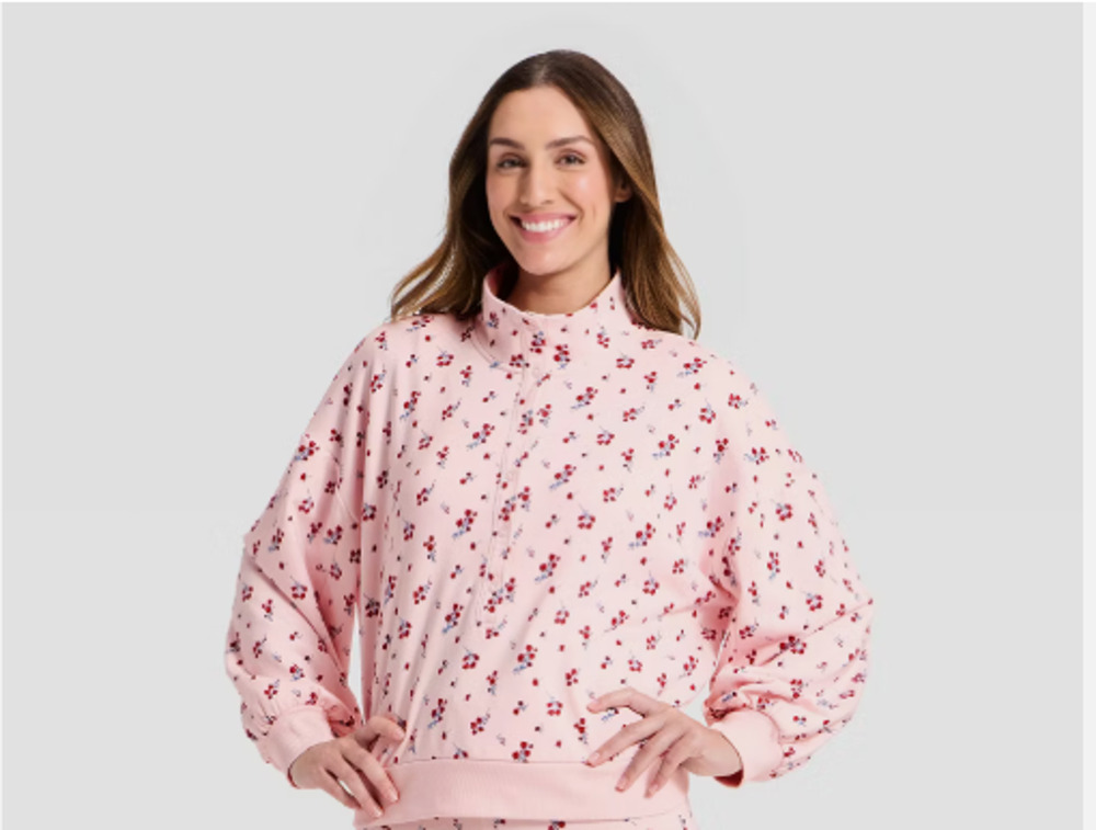 Comfort French Terry Henley Active Sweatshirt Sz XXL Pink NWT -All In Motion